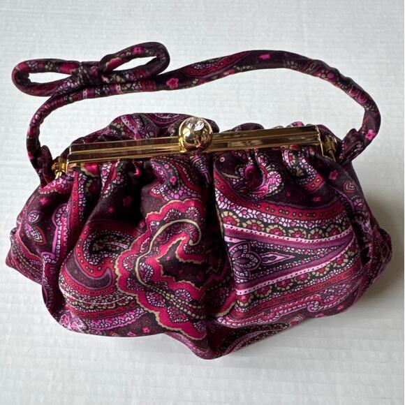 Retro Paisley Ann Taylor Loft Evening Bag Gemstone kiss opening Bow handle - Picture 1 of 11